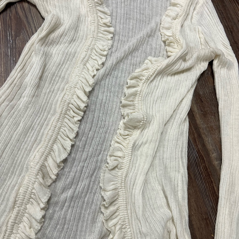 Cream Y2K Say What fairy core cardigan with ruffles - Picture 2 of 4